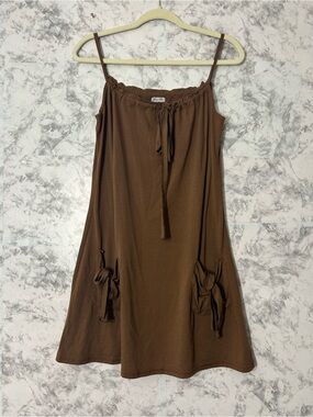 Soda Blu Brown Spaghetti Strap Summer Dress with Pocket Ties Sz M